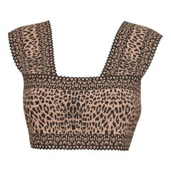 Alaia Pink/Black Leopard Pattern Stretch Jacquard Sleeveless Crop Top M