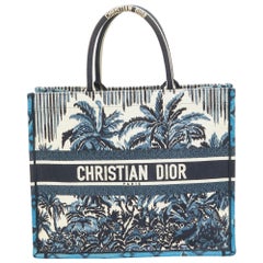 Dior Navy Blue/White Embroidery Canvas Large Palm Tree Book Tote