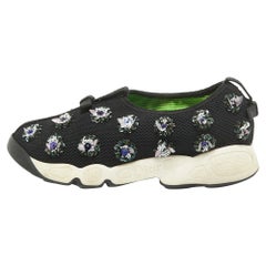 Dior Black Embellished Mesh Fusion Sneakers Size 35.5