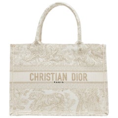 Dior Gold/White Toile De Jouy Embroidered Canvas Medium Book Tote