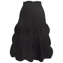 Alaia Black Knit Flared Scalloped Trim Midi Skirt M