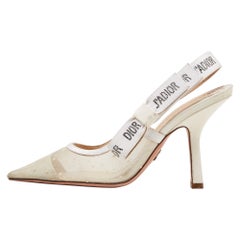 Dior White Mesh and Canvas J'adior Slingback Pumps Size 35.5