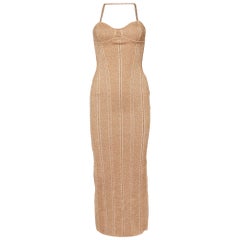 Herve Leger Metallic Rose Gold Knit Midi Dress XS