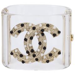 Chanel Lucite Logo Hinged Cuff Bracelet
