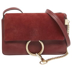 Chloe Burgundy Leather and Suede Small Faye Shoulder Bag