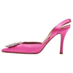 Amina Muaddi Pink Satin Begum Slingback Pumps Size 37.5