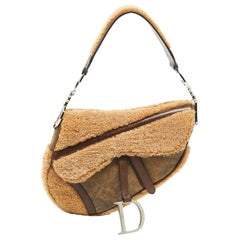 Used Dior Beige/Brown Shearling and Leather Saddle Bag