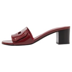 Hermes Burgundy Patent Leather Very Slide Sandals Size 37