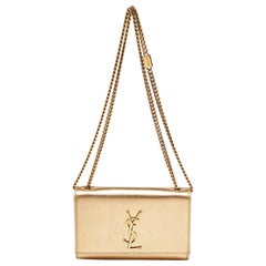 Saint Laurent Gold Leather Small Monogram Kate Chain Bag