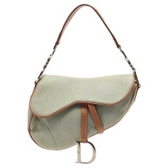 Used Dior Brown/Blue Denim and Leather Saddle Bag