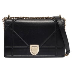 Used Dior Black Leather Medium Diorama Flap Shoulder Bag