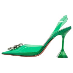 Amina Muaddi Green PVC Begum Crystal Embellished Slingback Pumps Size 40