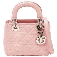 Used Dior Pink Cannage Leather Mini Lady Dior Tote