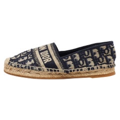 Dior Navy Blue Oblique Embroidered Canvas Granville Espadrille Flats Size 35