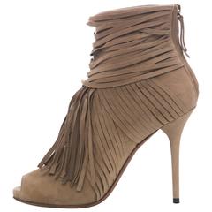 Gucci Suede Peep Toe Fringe Ankle Boots