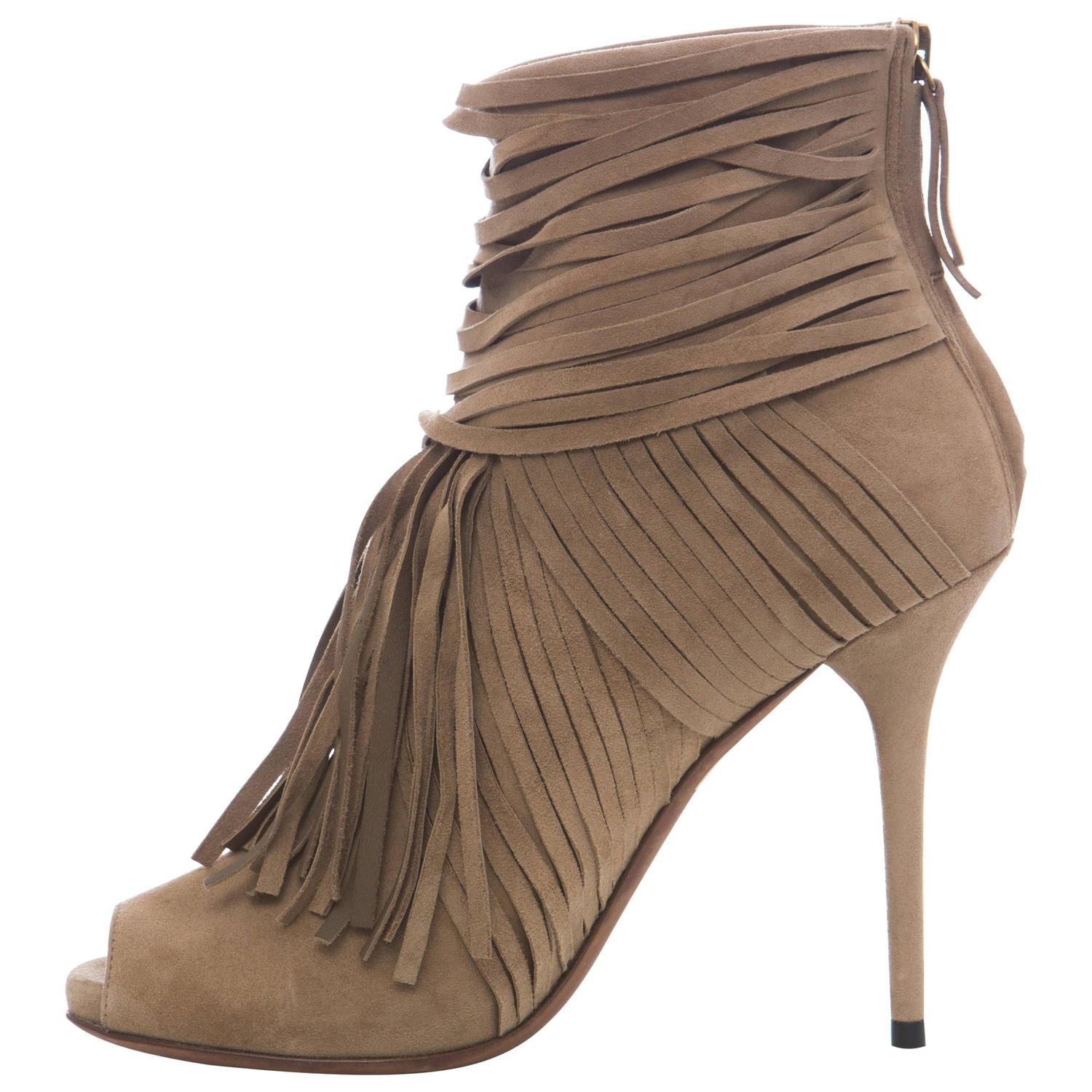Gucci Suede Peep Toe Fringe Ankle Boots For Sale at 1stdibs