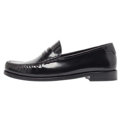 Saint Laurent Black Glossy Leather Penny Loafers Size 41