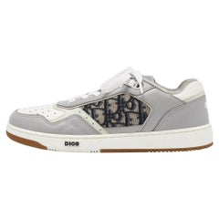 Dior Grau/Weiß Leder und schräge Canvas B27 Turnschuhe Größe 40,5