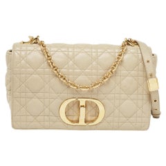 Used Dior Light Beige Cannage Leather Medium Caro Shoulder Bag