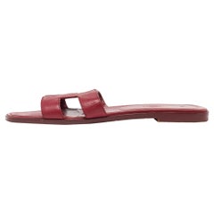 Hermes Red Leather Oran Flat Sandals Size 39