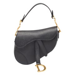 Used Dior Black Leather Mini Saddle Bag