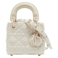 Dior White Diamond Cannage Leather Micro Lady Dior Tote