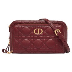 Dior Dark Red Cannage Leather Caro Double Pouch Bag