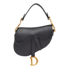 Used Dior Black Leather Mini Saddle Bag