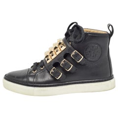 Hermes Black Leather Lennox High Top Sneakers Size 36