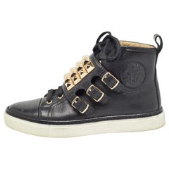 Hermes Schwarze Lennox High Top Turnschuhe aus Leder Größe 36