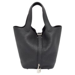 Hermès Noir Taurillon Clemence Leather Picotin Lock 18 Bag
