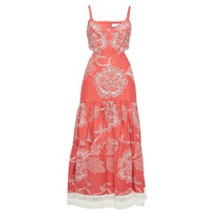 Robe midi en coton brodé orange corail Alexis