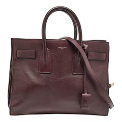 Saint Laurent Dark Burgundy Leather Small Classic Sac De Jour Tote