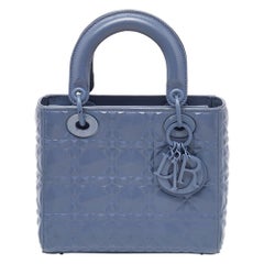 Dior Blue Diamond Cannage Leather Small Lady Dior Tote