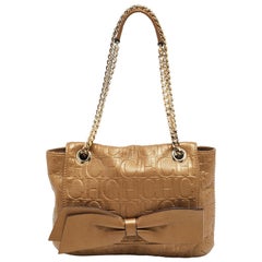 CH Carolina Herrera Gold Monogram Leather Audrey Shoulder Bag