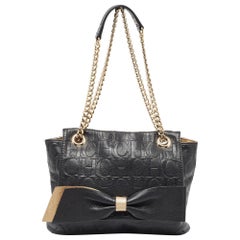 CH Carolina Herrera Black Monogram Leather Audrey Shoulder Bag