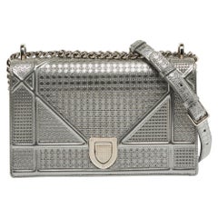 Dior Grey Micro Cannage Patent Leather Medium Diorama Shoulder Bag