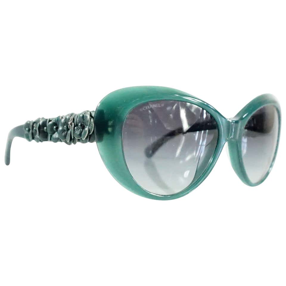 Chanel Teal Sunglasses with Leather Camellia Sides at 1stDibs chanel Chanel Teal Sunglasses with Leather Camellia Sides at 1stDibs chanel