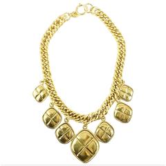 Chanel Gold Chain Link Necklace with Quilted Charms - 1970's