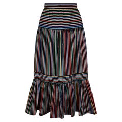 Vintage 1970s Jupe Multicolour Striped Cotton Velvet Embossed Skirt