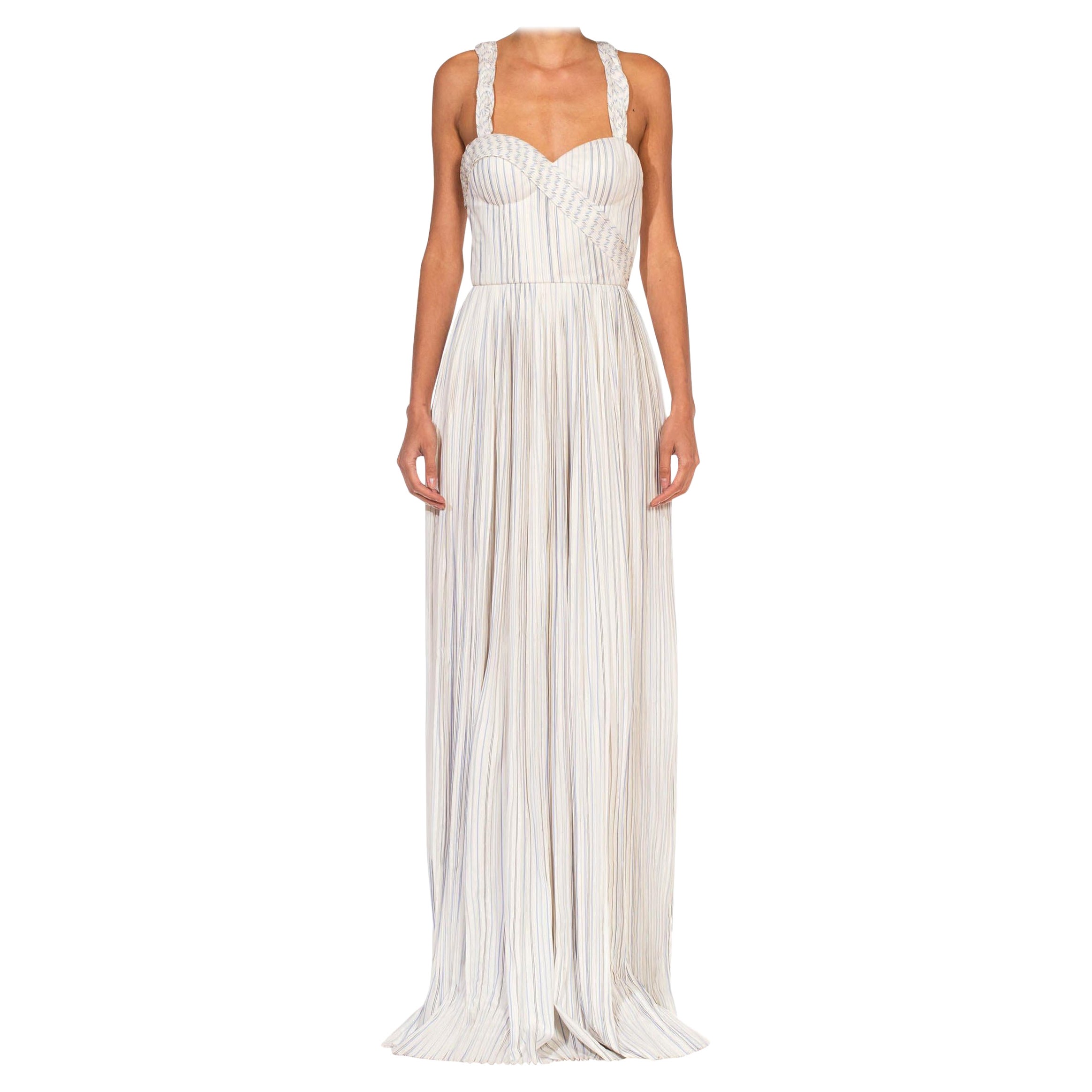 2010S GABRIELA HEARST Blue & White Silk SS 2017 Runway Sample Backless Gown For Sale