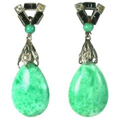 Charming Art Deco Faux Jade Earrings