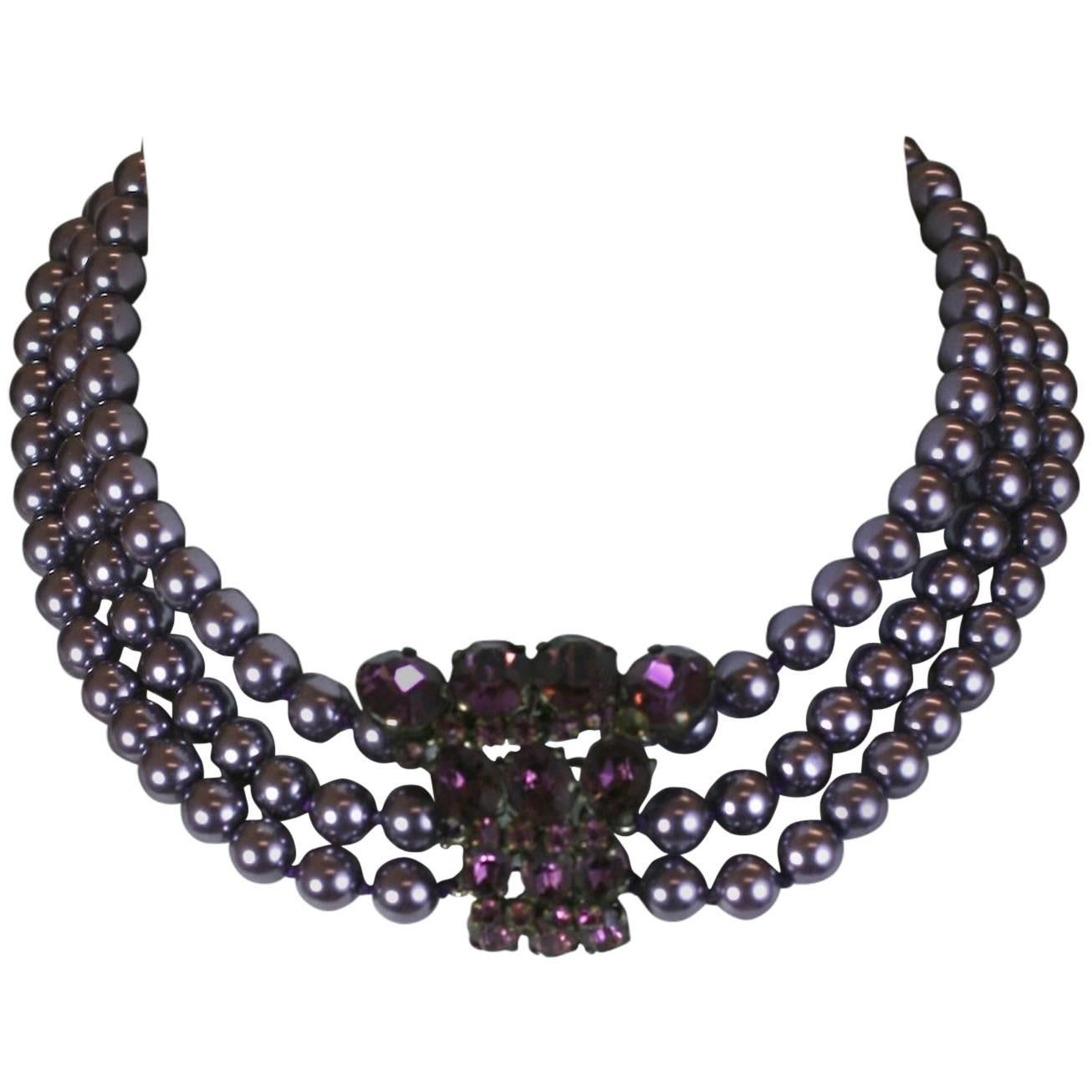 Elegant French Amythest Pearl Choker For Sale