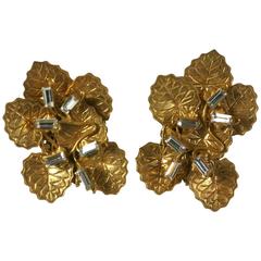 Miriam Haskell Crystal Baguette Leaf Earclips 12