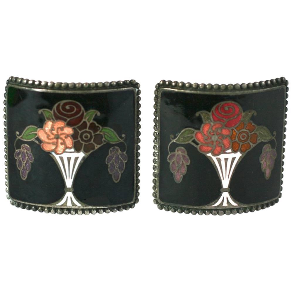 French Art Deco Enamel Shoe Buckles For Sale