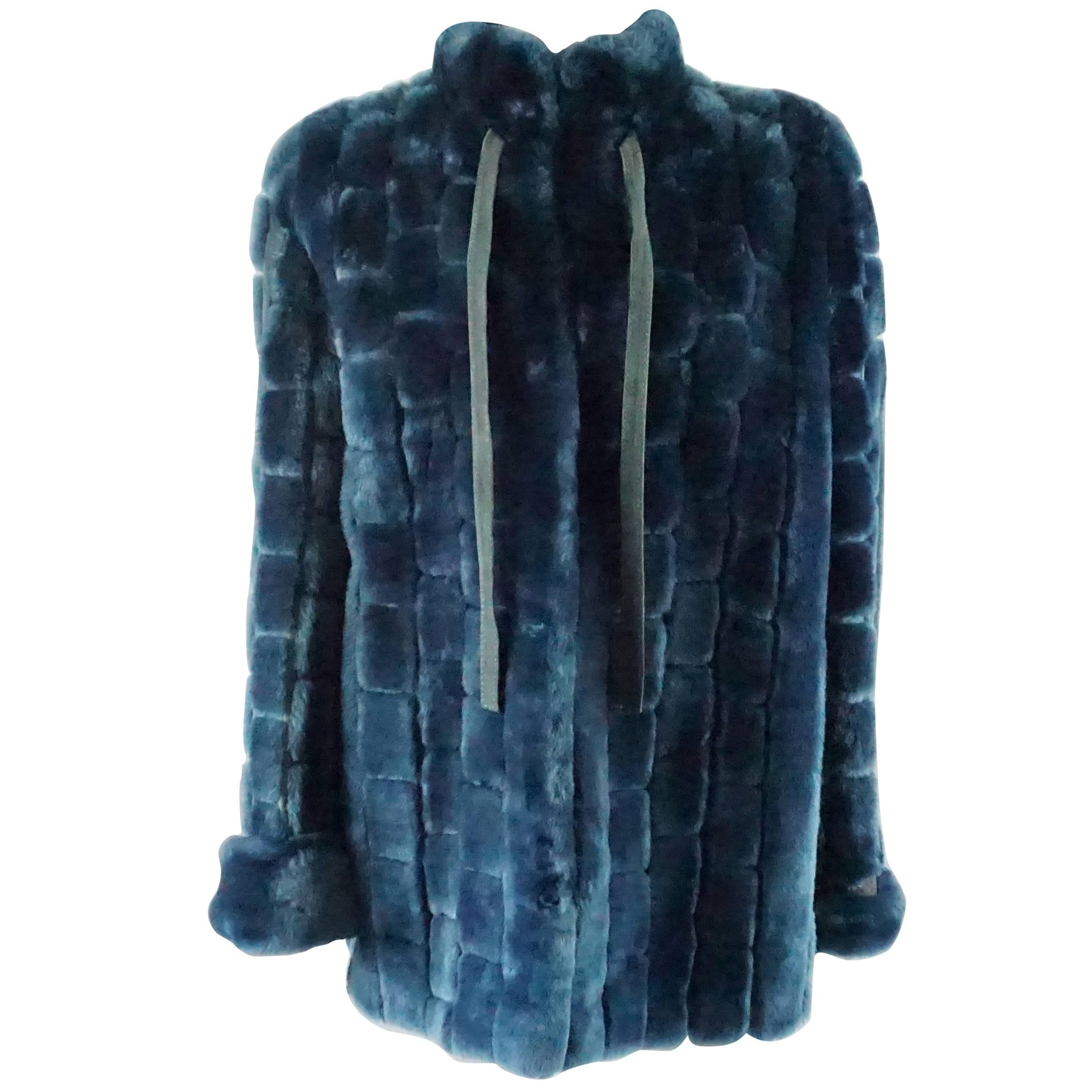 Christian Dior Vintage Blue Faux Fur Coat - L - 1990's 