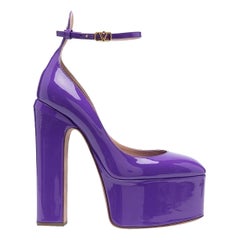 Used Valentino Tan-Go Spring 2022 Size 36.5 6.5 Purple Patent Leather Platform Heels
