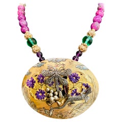 LB offers Antique Art Nouveau French belt buckle centerpiece Agates Necklace