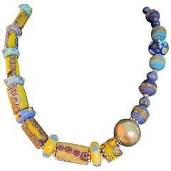 Vintage LB offers 20th c. Venetian glass trade beads Sterling Silver lapis bead necklace