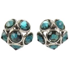 Yves Saint Laurent Paris clip on Earrings Aqua Blue Faceted Rhinestones 3